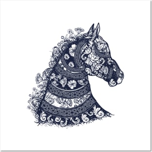 horse tattoo floral Posters and Art